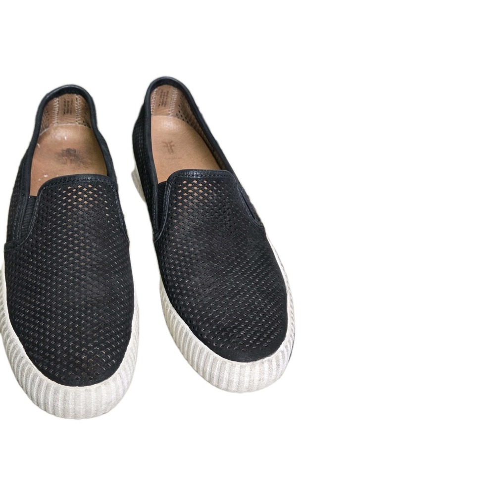 FRYE Camille Black Suede Perforated Slip‎ On Shoes Size 7.5 Preppy Minimalist